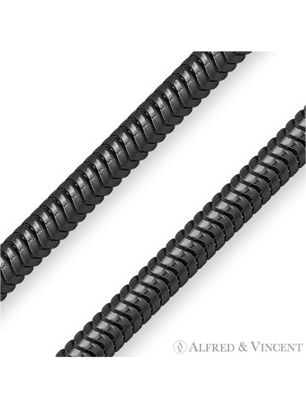 3mm Flexible Snake Link Chain Necklace in .925 Sterling Silver w/ Black Rhodium
